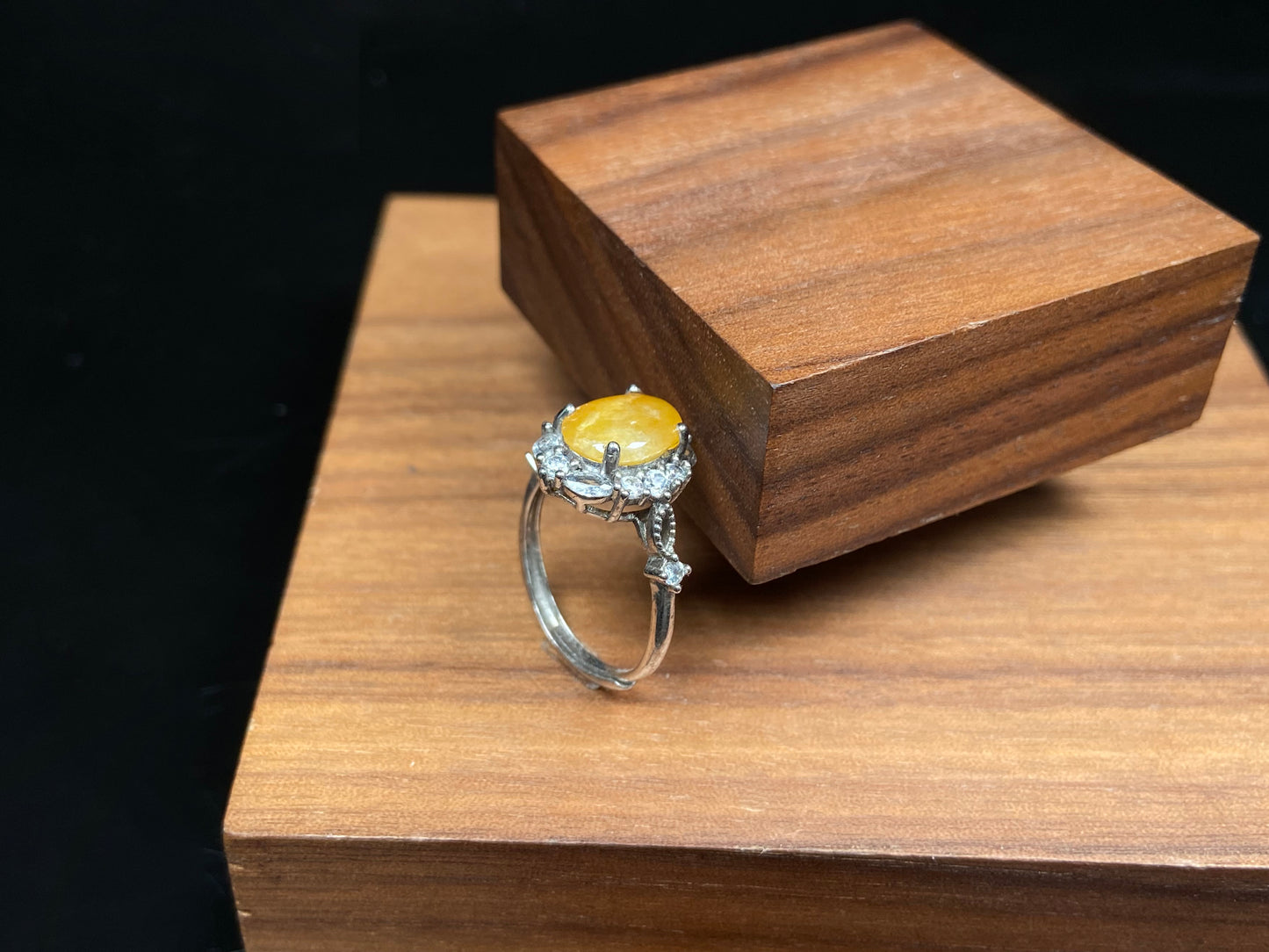 A honeyed hush glow jadeite ring.