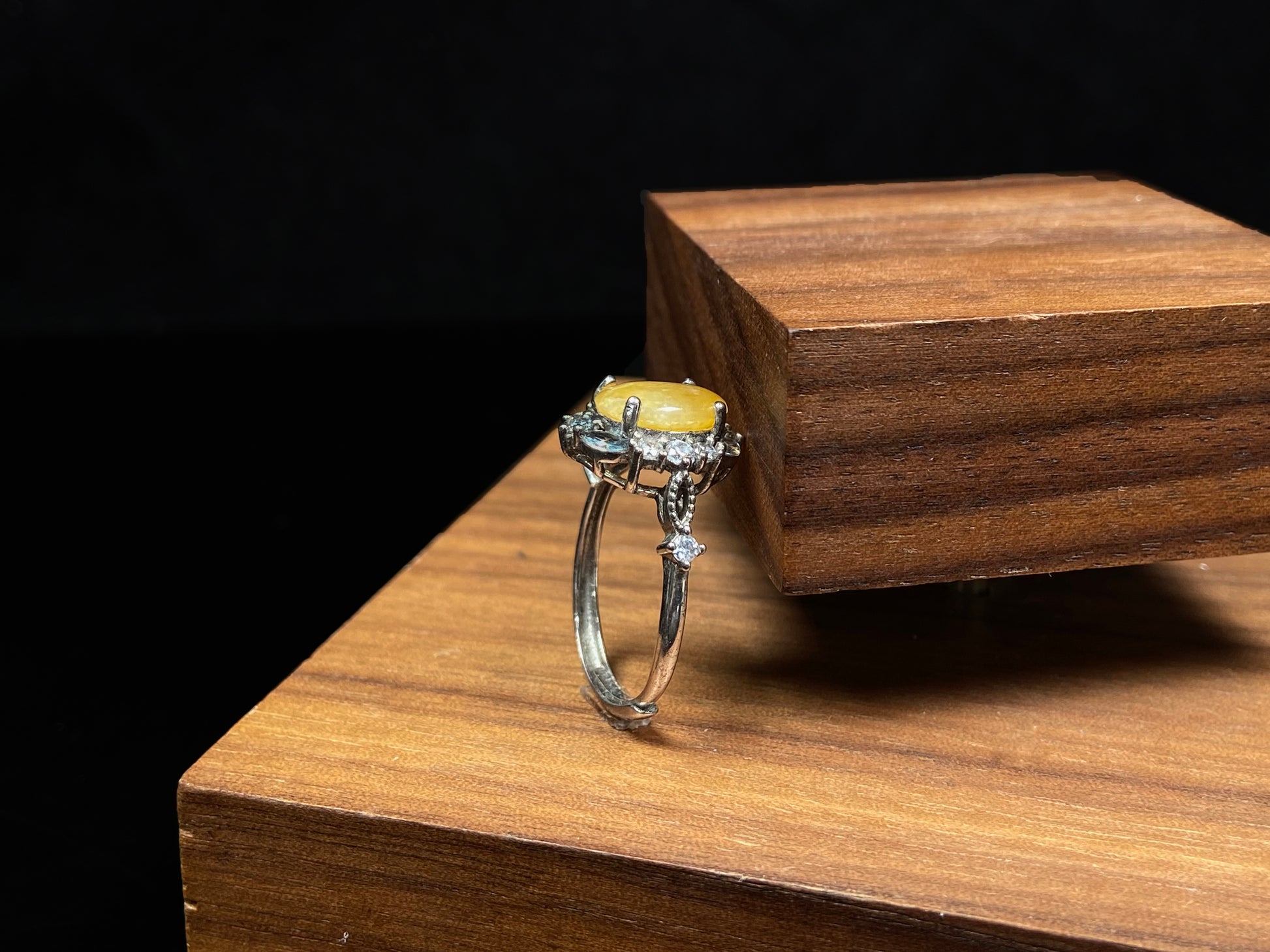 A honeyed hush glow jadeite ring.