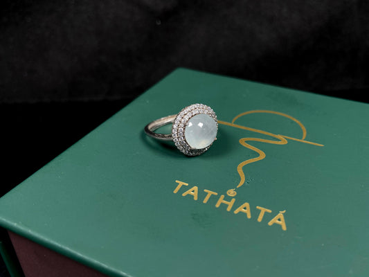 A double halo frost glow jadeite ring.