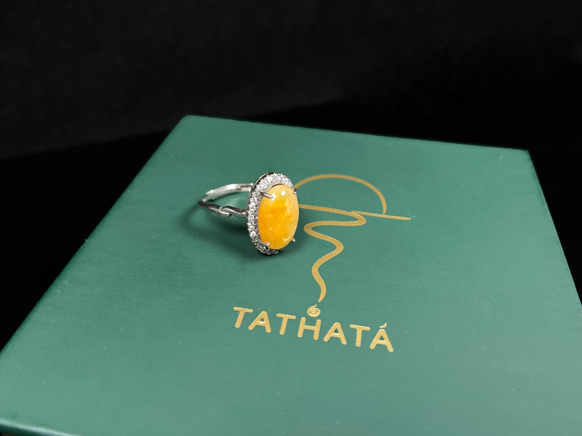 Autumn marigold whisper jadeite ring.