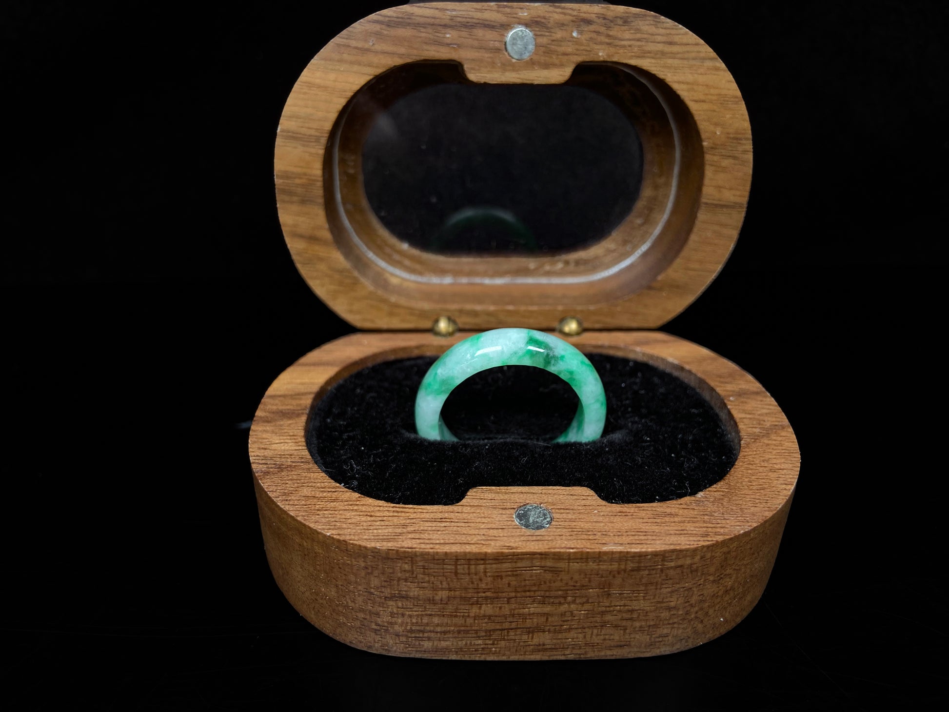 A sloating green soft veil jadeite ring.