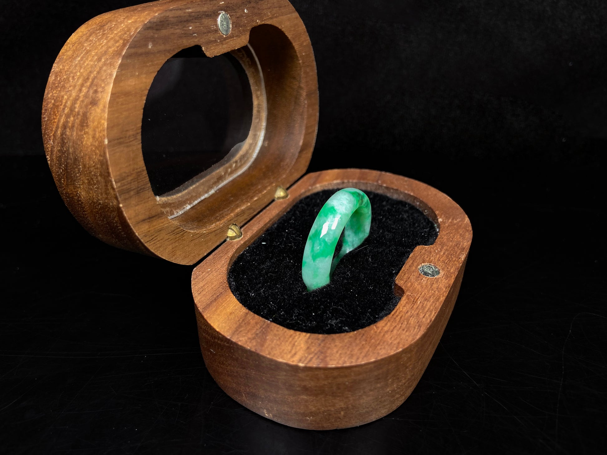 A sloating green soft veil jadeite ring.