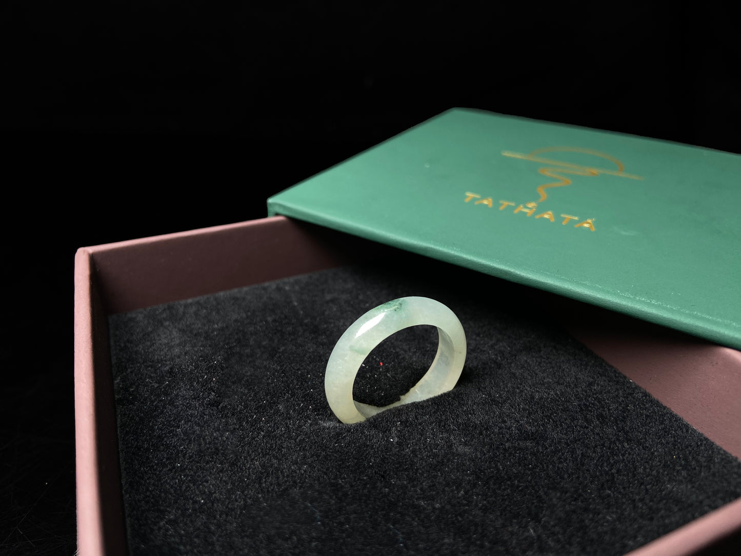 A misty green spot jadeite ring.