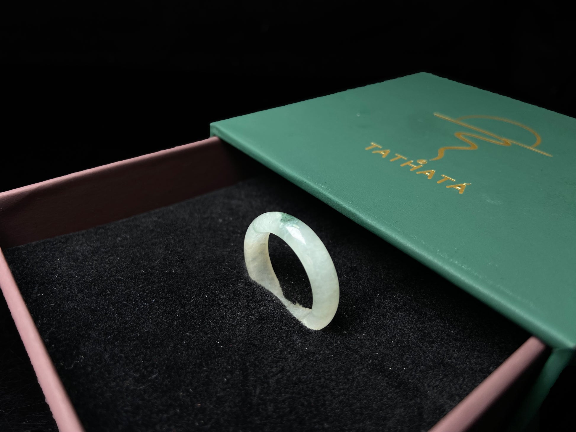 A misty green spot jadeite ring.