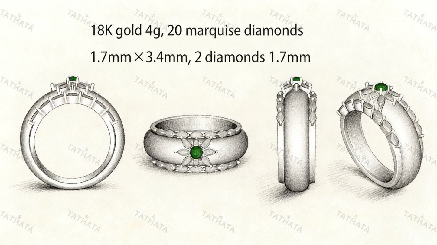 A icy white with green accent jadeite ring.