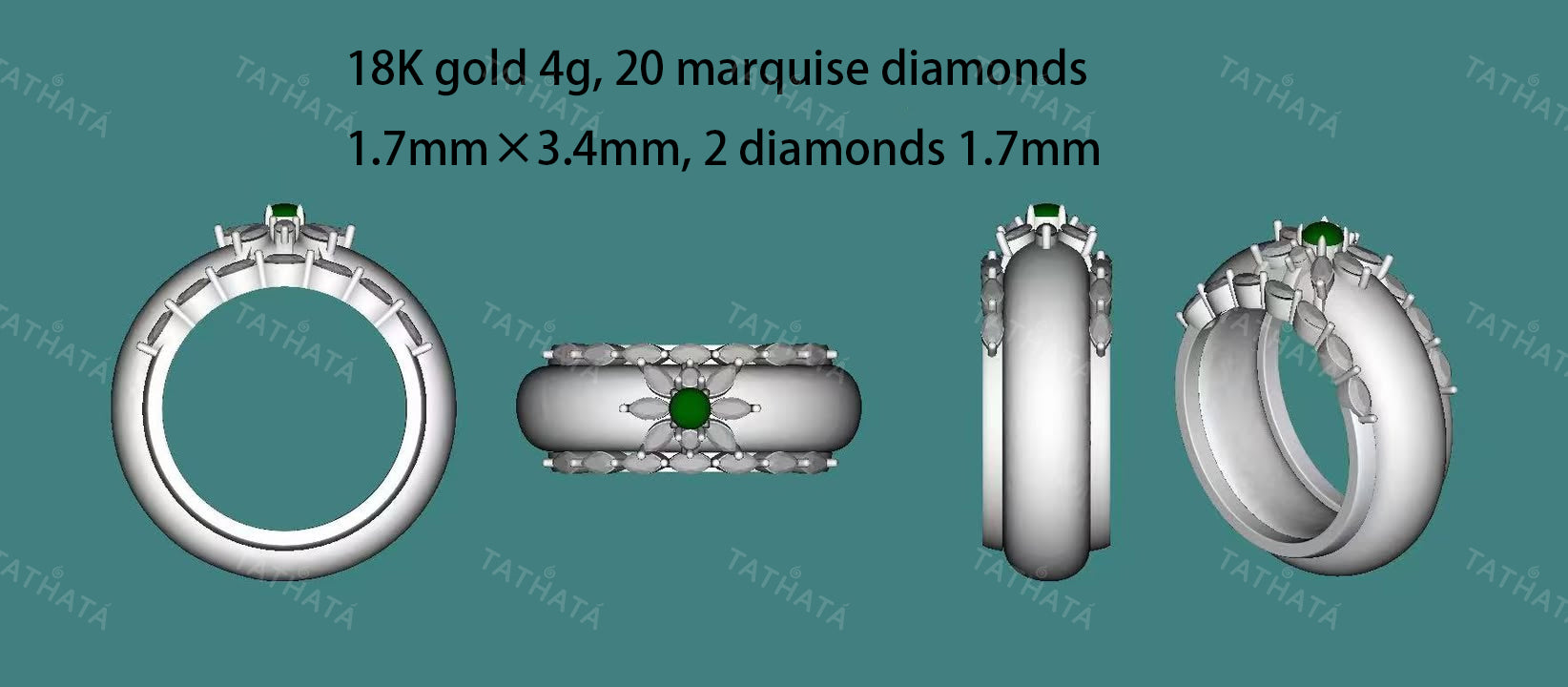 A icy white with green accent jadeite ring.