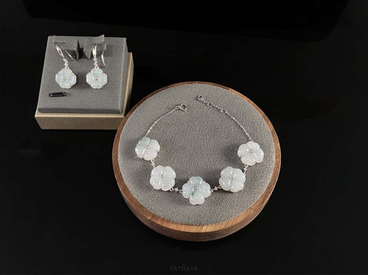 Mist Ice Four-leaf Clover · Natural Burmese Jadeite Set