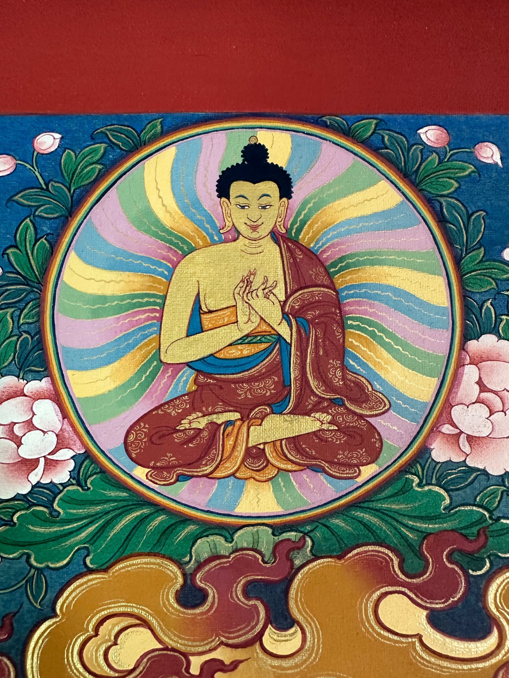 Shakyamuni Buddha Thangka – Depicting the Historical Buddha of Enlightenment, radiating calm presence and timeless wisdom.