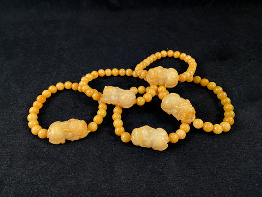 Master Carved PiXIU Wealth Magnet  · Rare Golden Jadeite Beads Bracelet