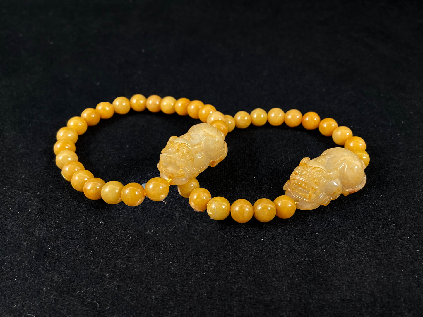 Master Carved PiXIU Wealth Magnet  · Rare Golden Jadeite Beads Bracelet