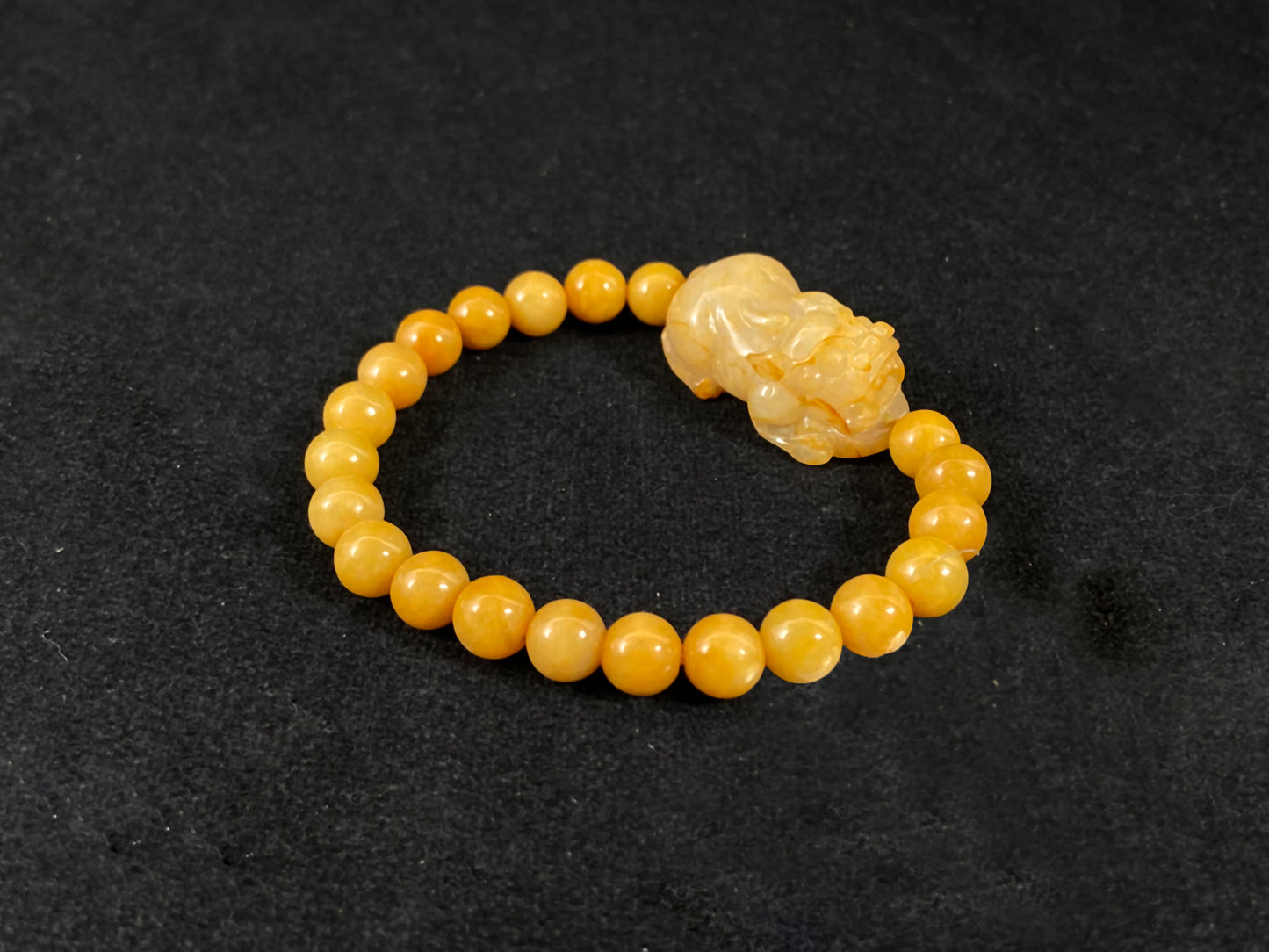 Master Carved PiXIU Wealth Magnet  · Rare Golden Jadeite Beads Bracelet