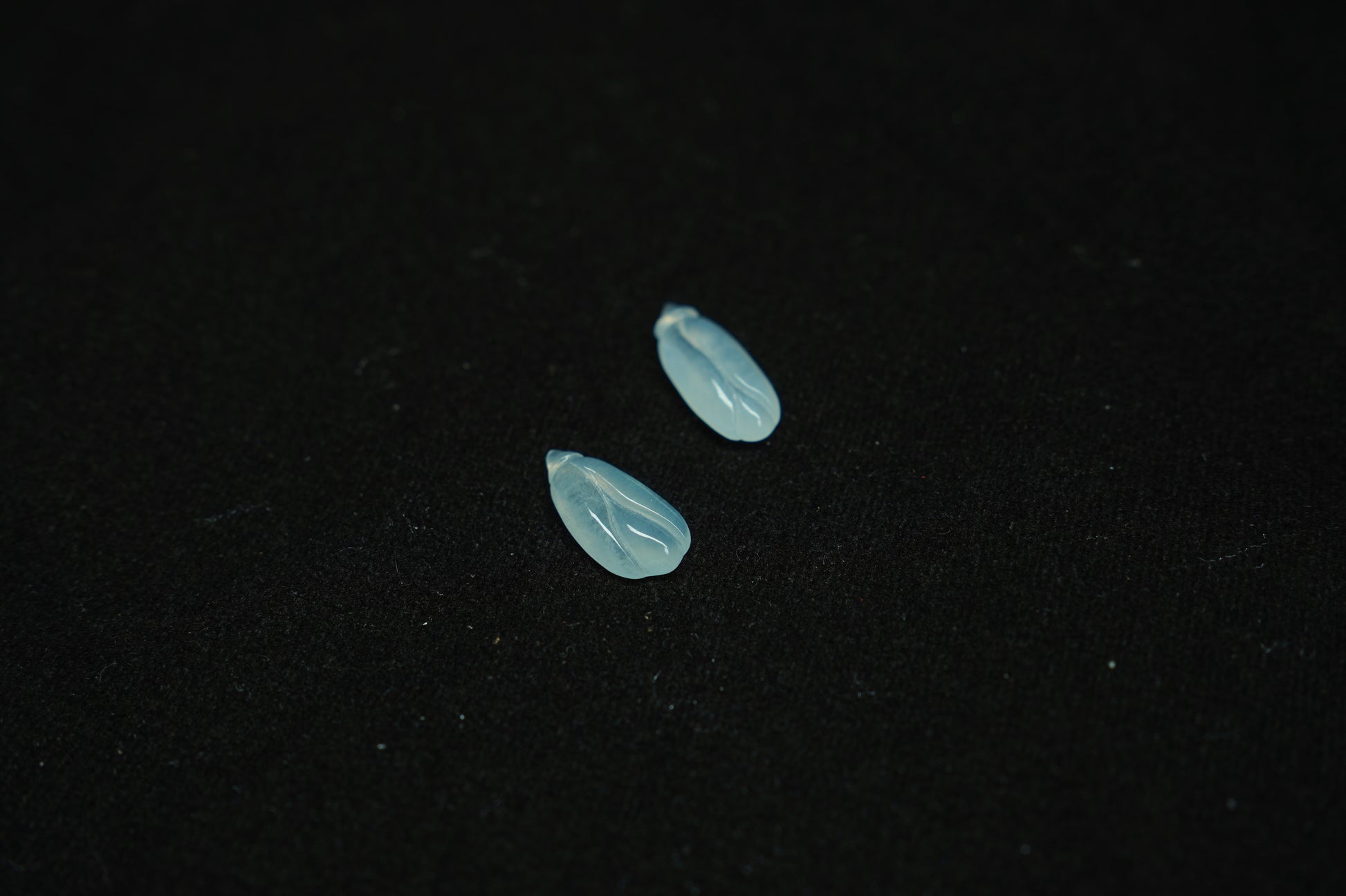 Two small blue objects on a black background
