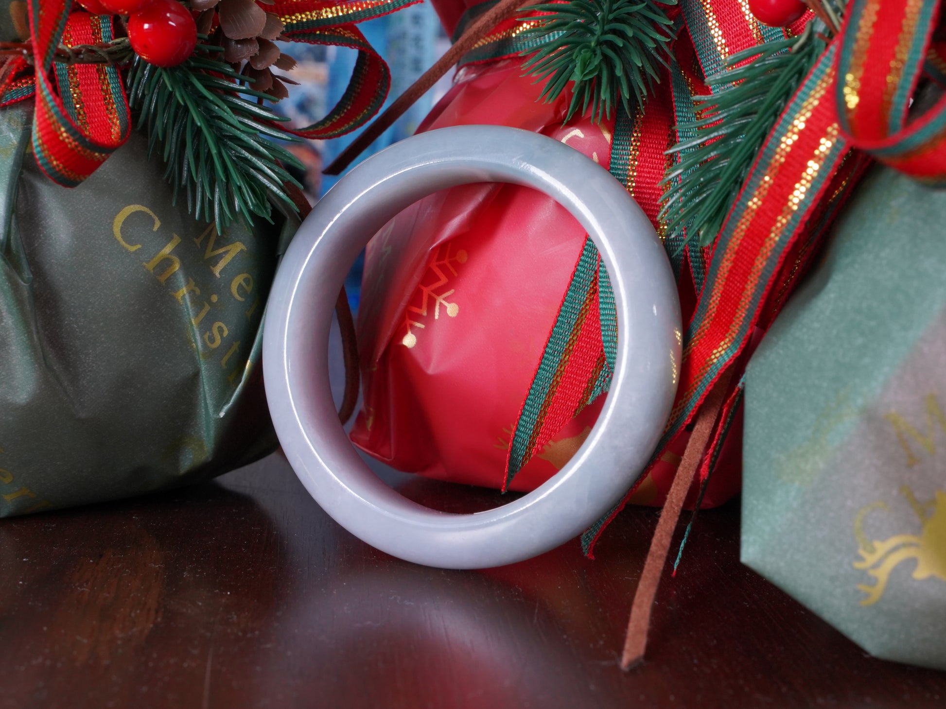 A misty green white jadeite bangle.