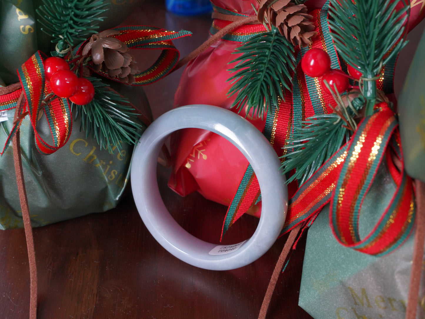 A misty green white jadeite bangle.