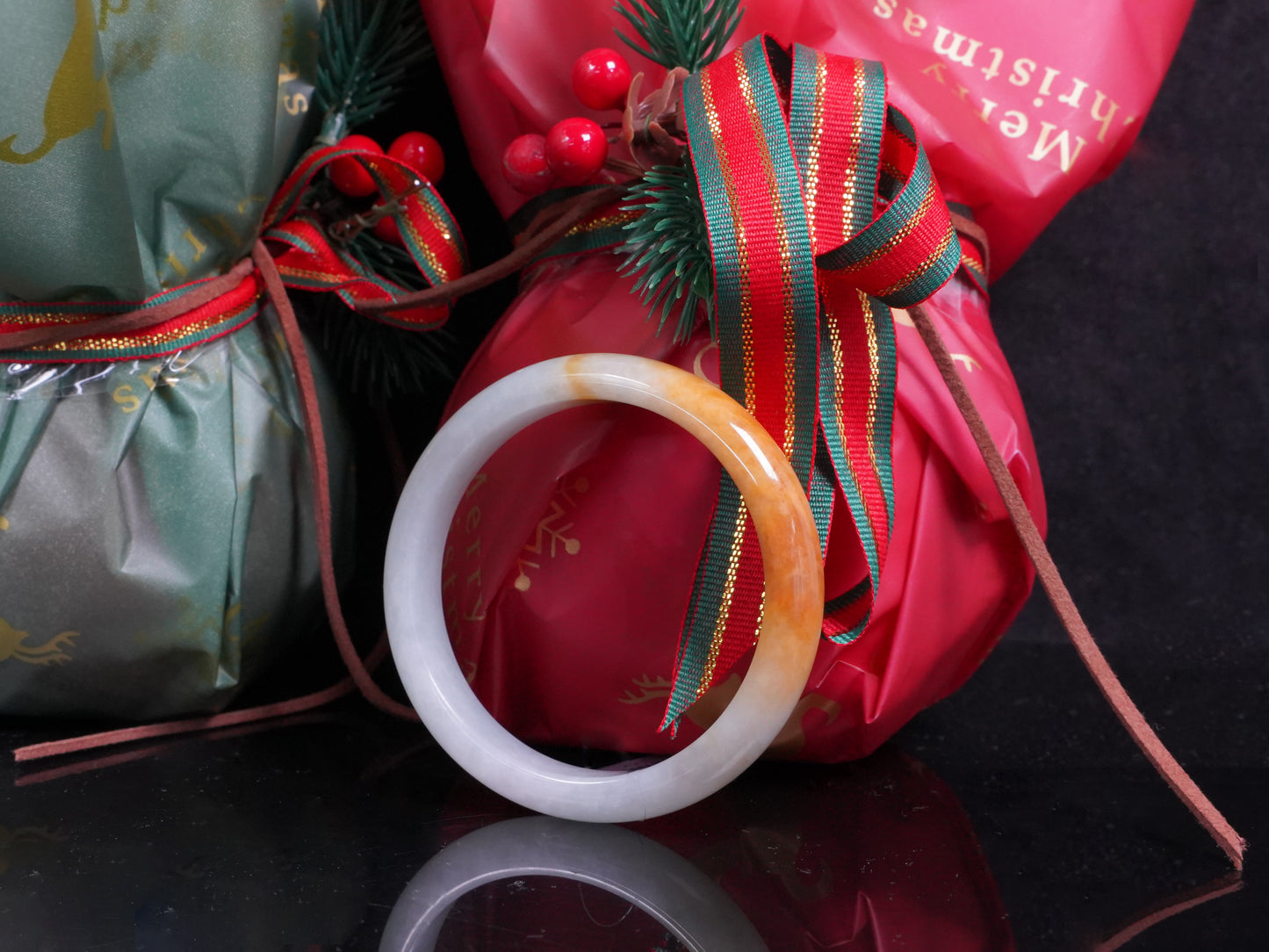 A ivory base with warm amber accent  jadeite bangle.