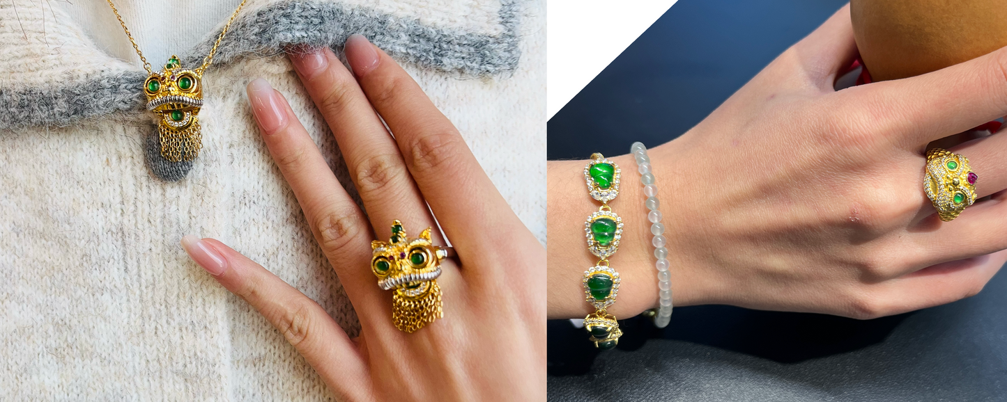 dancing lion also known as foo dog whole jadeite set