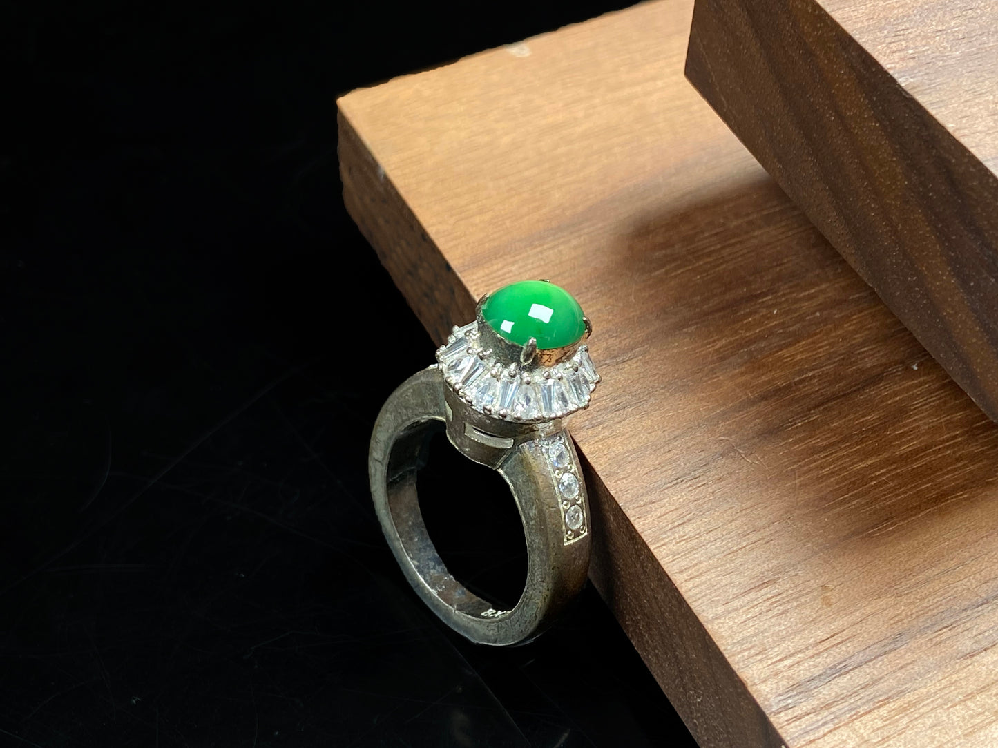 A enchanting imperial green jadeite ring.
