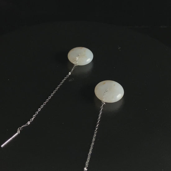 Frost White Splash Gold · Nature Burmese Jadeite Earring