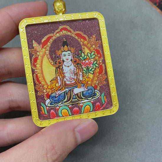 Golden Gawu box with a Thangka of Mahasthamaprapta Bodhisattva inside.