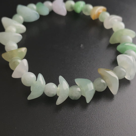 A multicolor wealth Yuanbao jadeite beads bracelet.