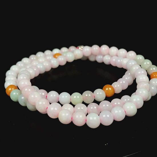 A honey and milky white harmony jadeite beads necklace.