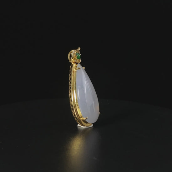 Silvery Frost Dew Drop · Nature Burmese Jadeite Pendant