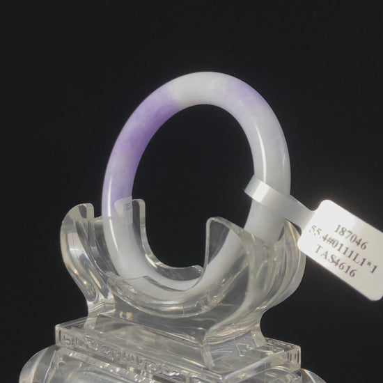 Violet Wing | Pale Wisteria Frost · Nature Burmese Jadeite Round Bangle