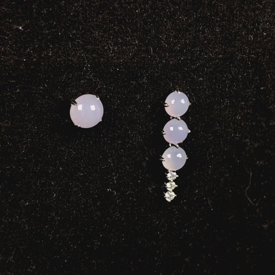 Asymmetric lavender dew jadeite earring.