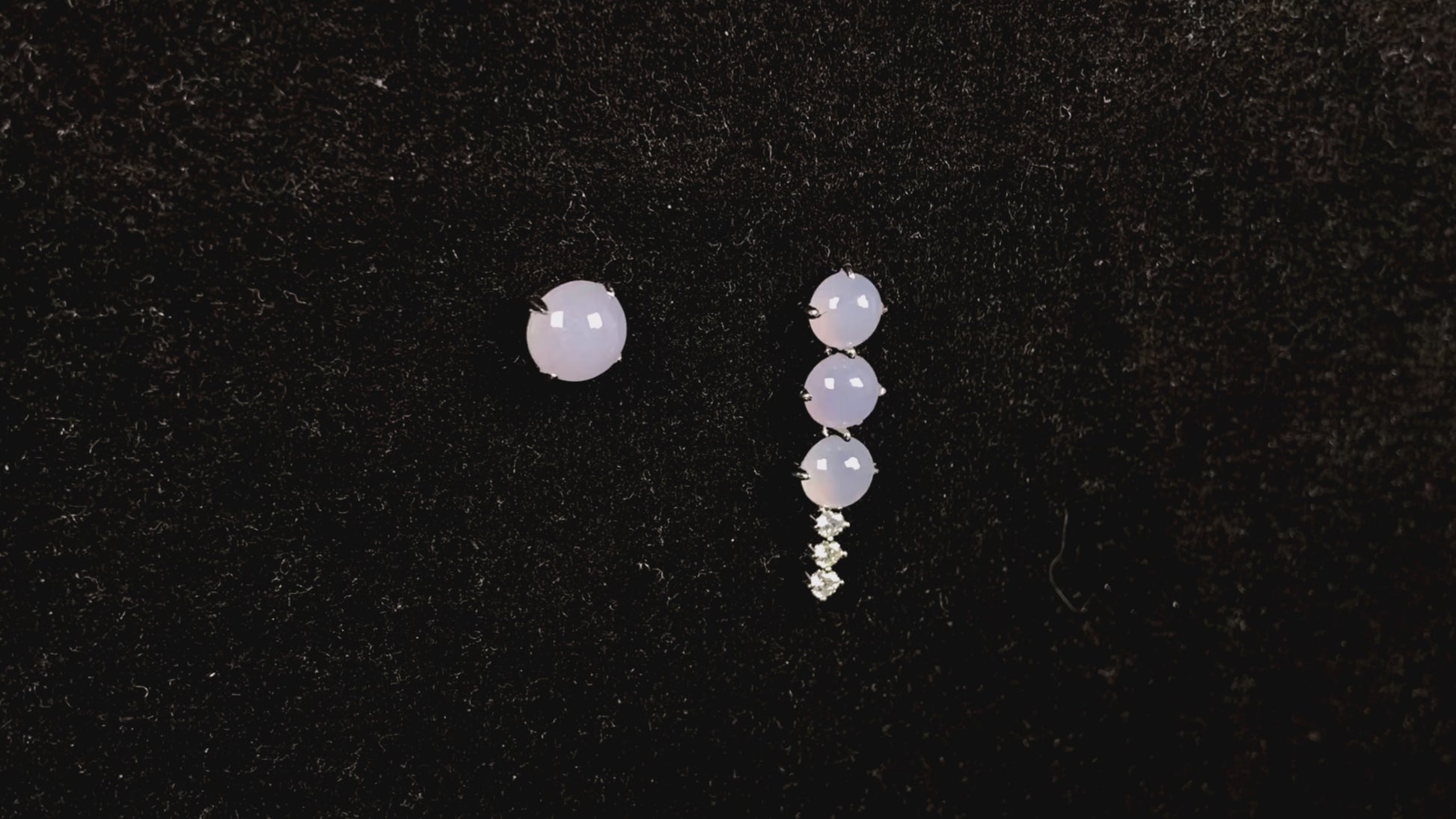Asymmetric lavender dew jadeite earring.