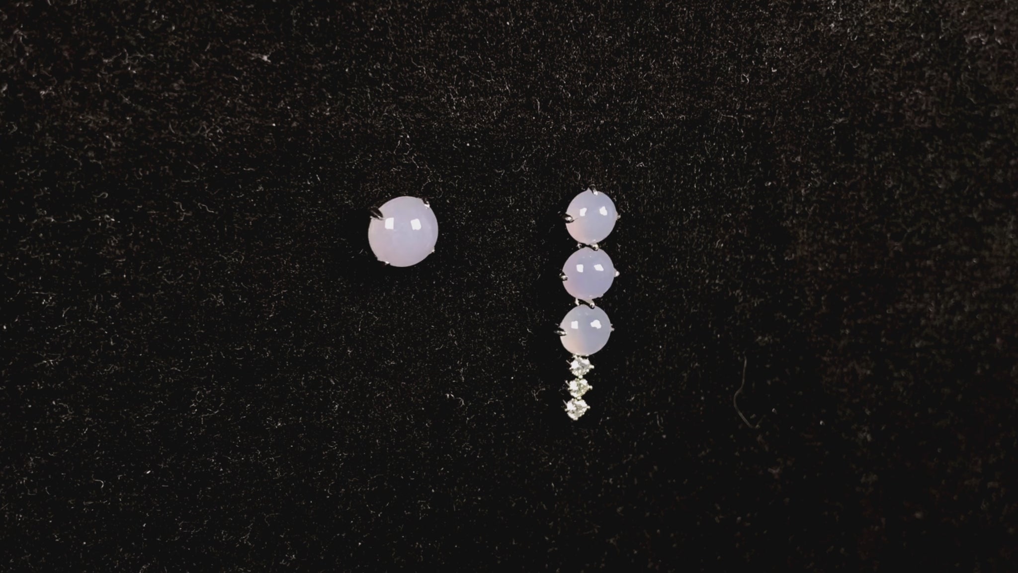 Asymmetric lavender dew jadeite earring.