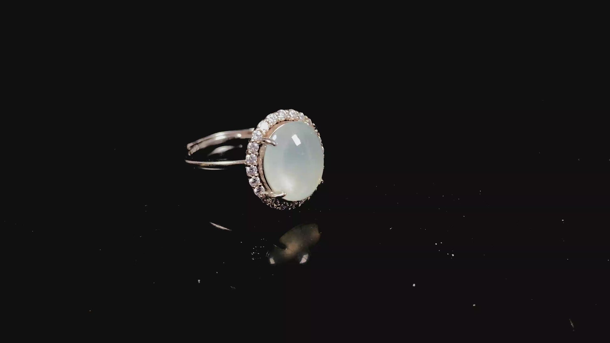 A moonlit frost glimmer jadeite ring.