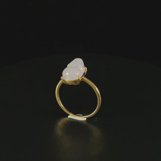 Icy White Pixiu Gold Mount · Nature Burmese Jadeite Ring (17mm)