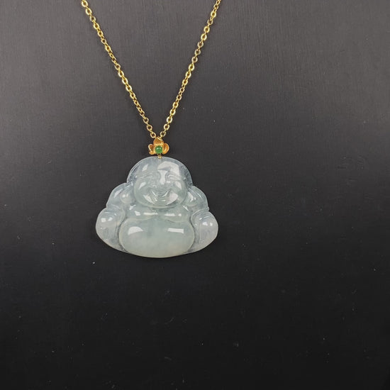A icy pale green Maitreya jadeite pendant.