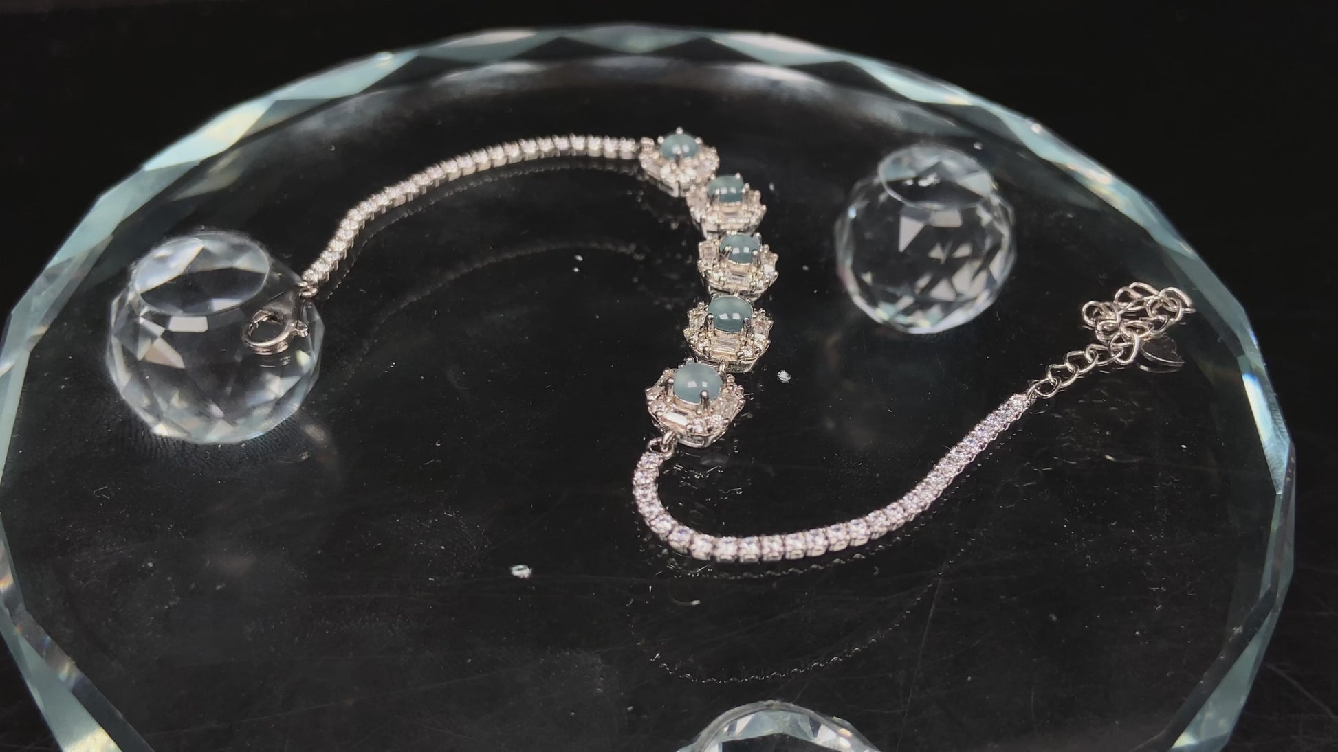 A glacial blue dewy clust jadeite  bracelet.