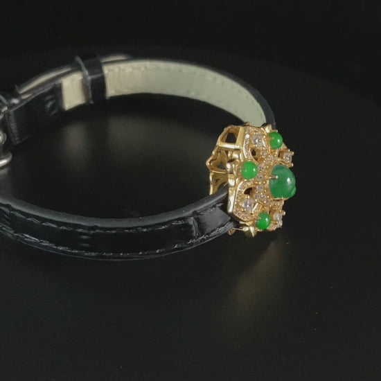Gold Inlaid Green Vintage Floral · Nature Jadeite Bracelet