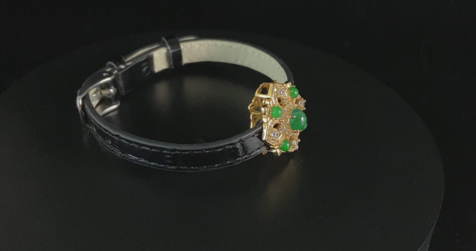 Gold Inlaid Green Vintage Floral · Nature Jadeite Bracelet