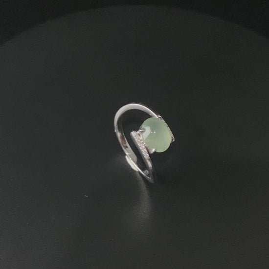 Clear Green Icy Cabochon· Nature Burmese Jadeite Ring (18mm)