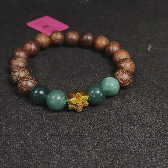 A golden star’s fortune blue bead jadeite brown agarwood bracelet.