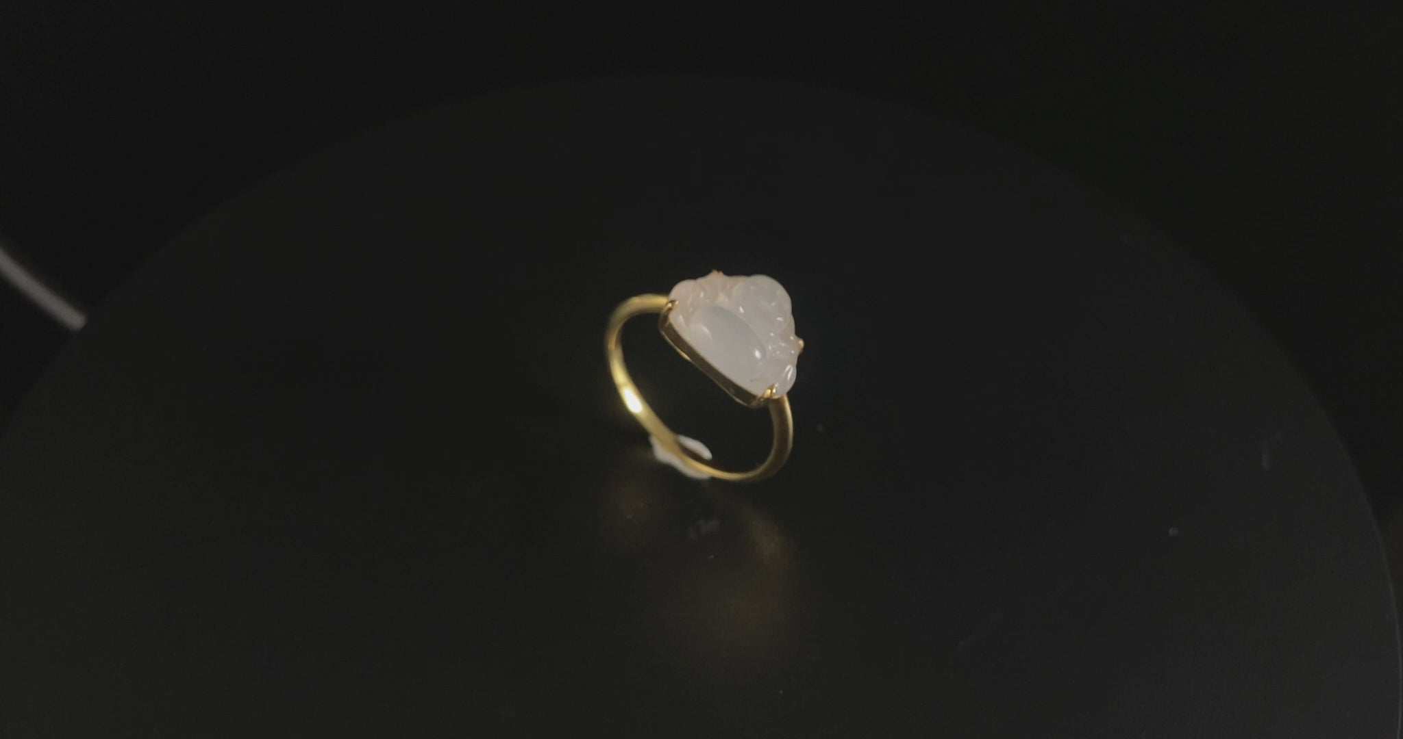 Artisan Forged ⛏️ Icy White Laughing Buddha · Nature Burmese Jadeite Ring (17mm)