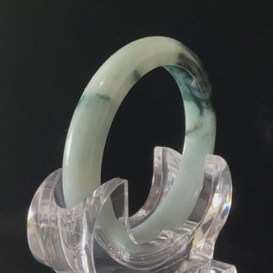 Blue Dark Flower · Nature Burmese Jadeite Peace Bangle (60mm)