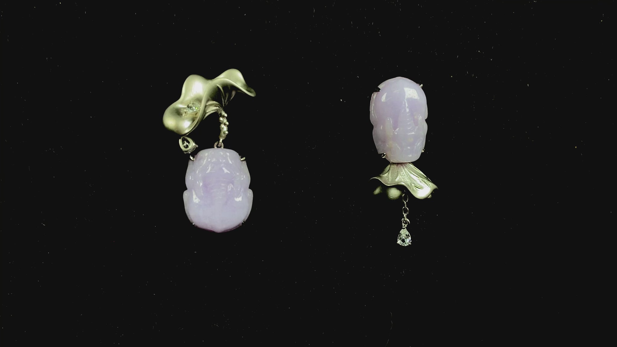 A violet pixiu with petal jadeite earring.