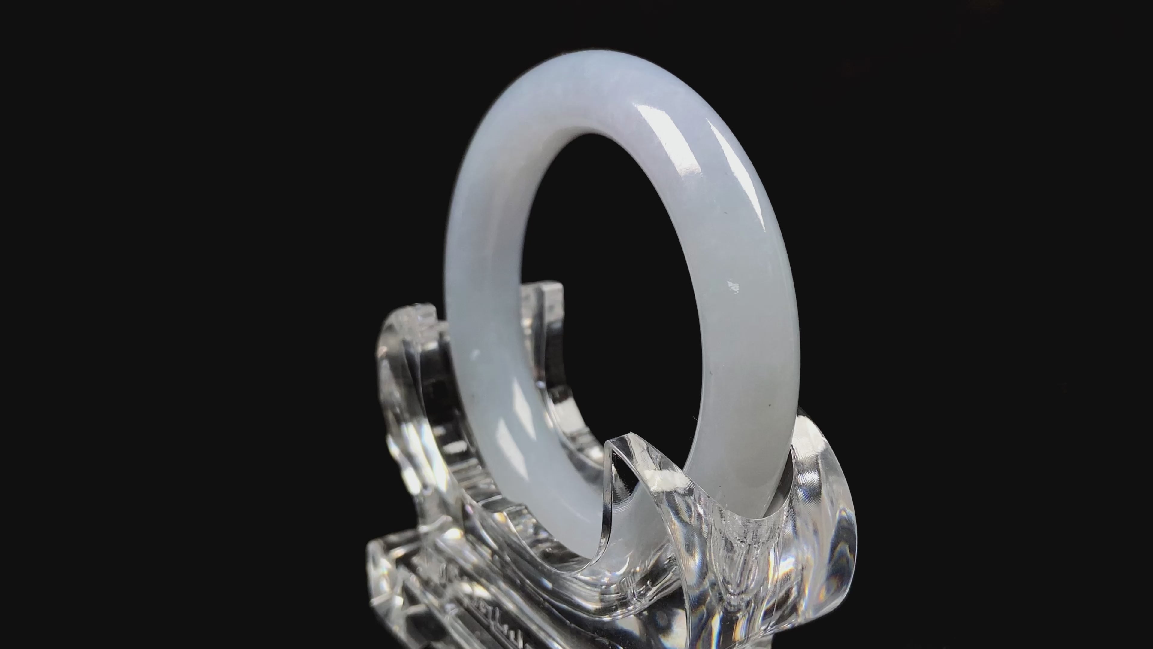 Load video: A moonlit white with pale blue jadeite bangle.