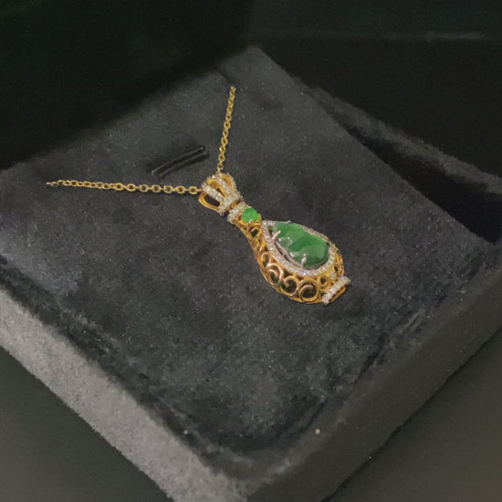 Glistening Gold And Verdant Green · Nature Jadeite Pendant