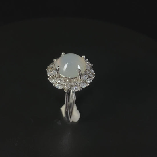Radiant Icy-White Moonlight Cabochon · Nature Burmese Jadeite Ring