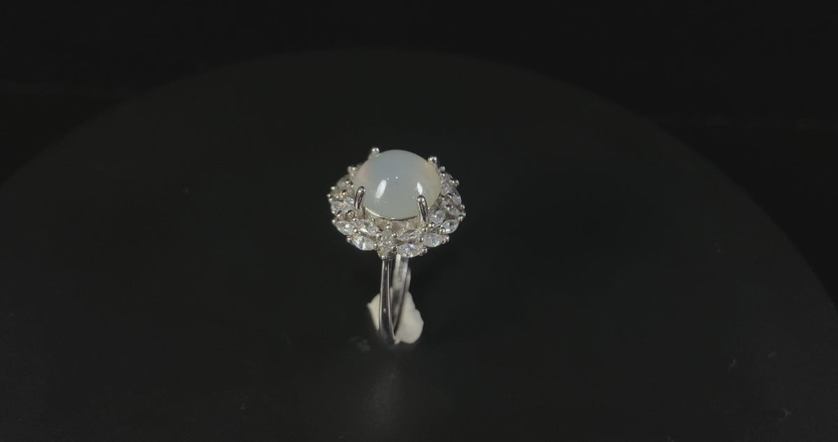 Radiant Icy-White Moonlight Cabochon · Nature Burmese Jadeite Ring
