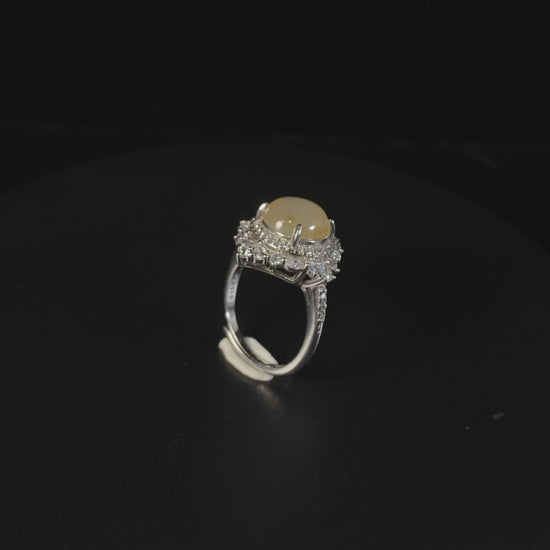 Highly Recommended ✨ Creamy Icy‑Honey Yellow Cabochon · Nature Burmese Jadeite Ring