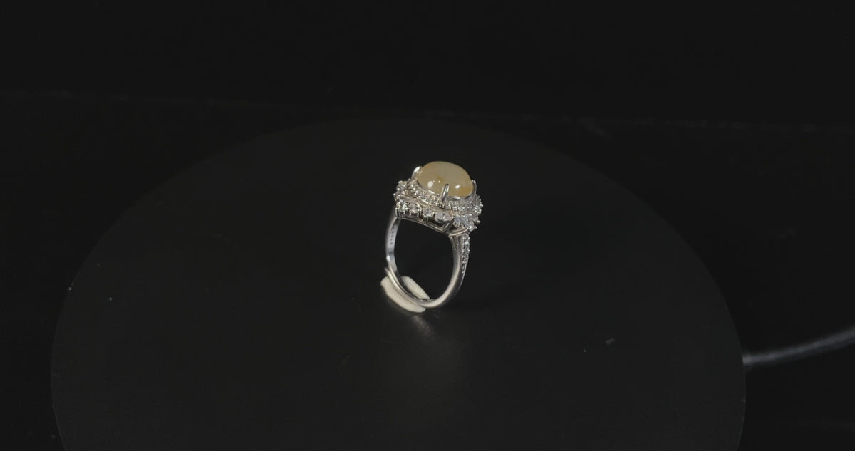 Highly Recommended ✨ Creamy Icy‑Honey Yellow Cabochon · Nature Burmese Jadeite Ring