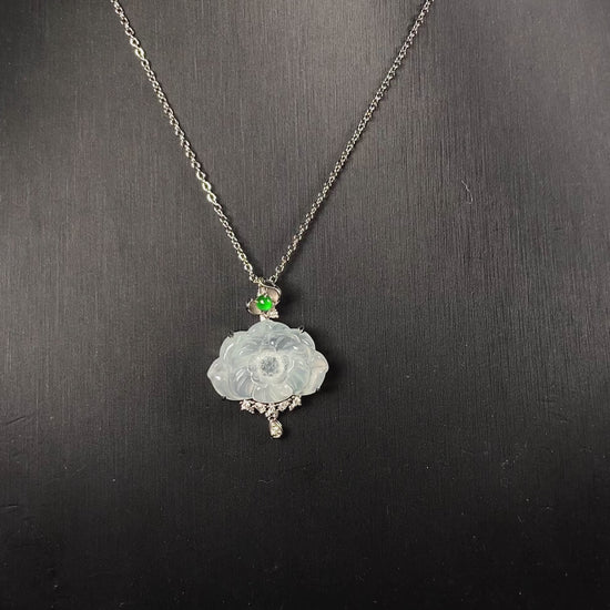A icy peony with green glow jadeite pendant.
