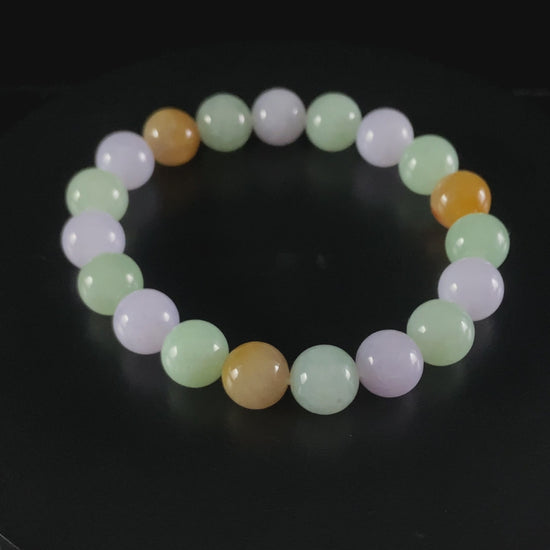 Fu lu Shou Tri‑Color · Nature Burmese Jadeite Beads Bracelet