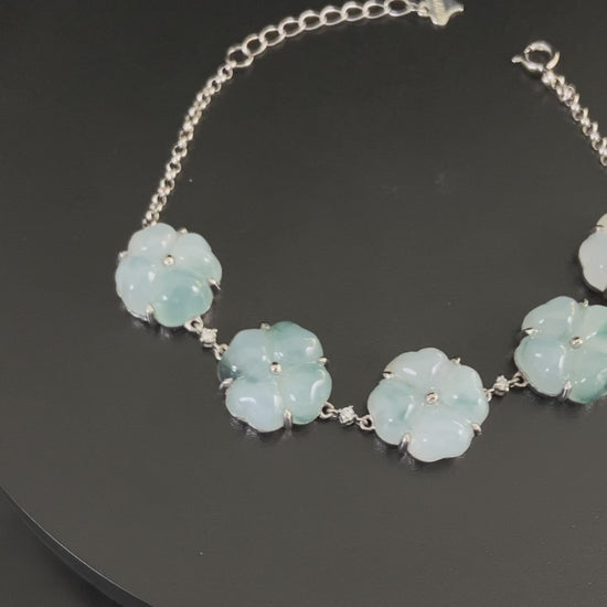 Stream Mist Blue Four-Leaf Clover  · Nature Burmese Jadeite Bracelet